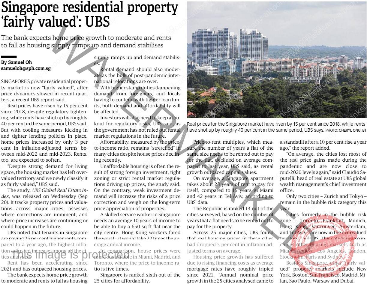 23 Sep - Singapore residential property ‘fairly valued’ 23 Sep - Singapore residential property ‘fairly valued’
